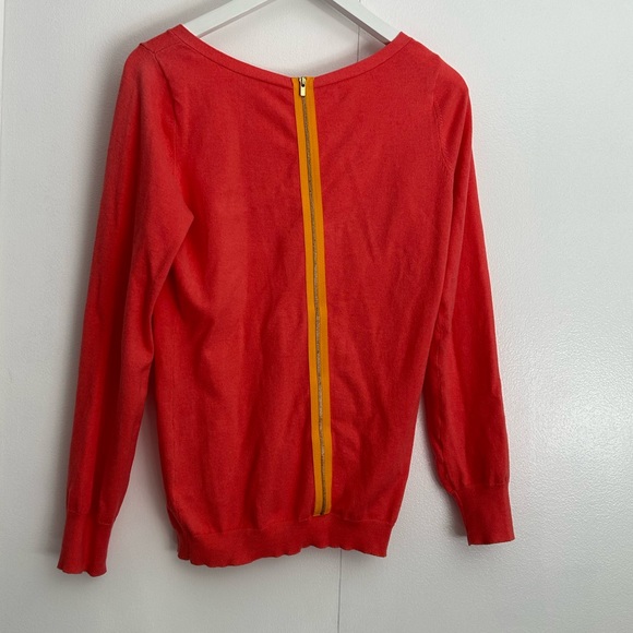 Banana Republic coral orange back zipper crew neck sweater - Picture 3 of 3
